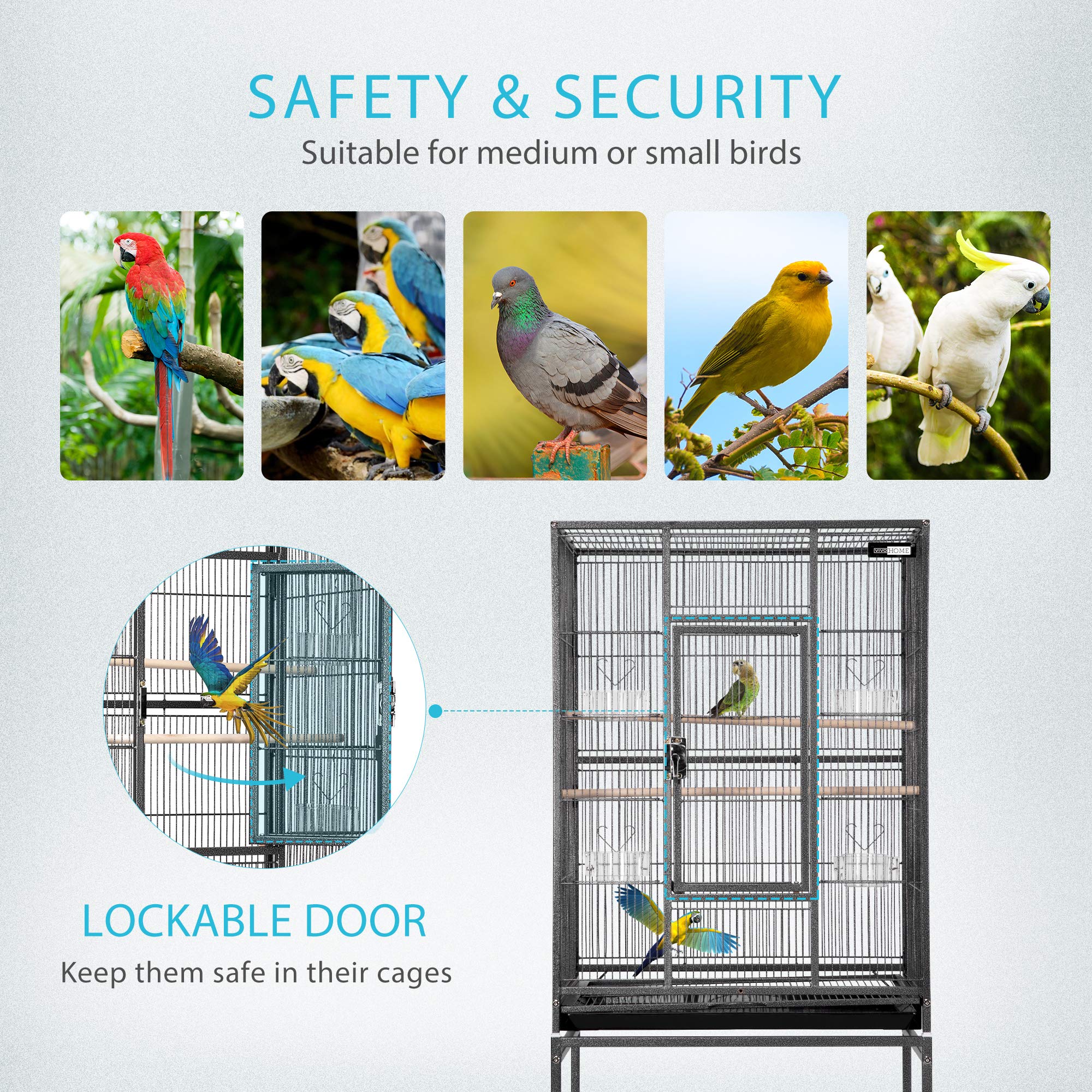 VIVOHOME 54 Inch Wrought Iron Large Bird Flight Cage with Rolling Stand for Parakeets Canaries Cockatiels Lovebirds Conures, Bla